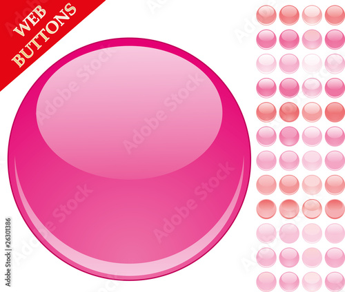 Set of 49 pink glass buttons,  vector illustration