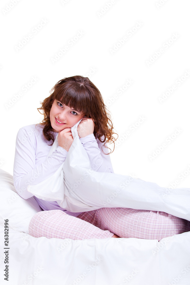 beautiful smiley woman in the bed beautiful smiley woman in the bed