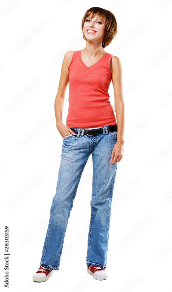 Lovely cheerful girl in casual style clothing Lovely cheerful girl in casual style clothing