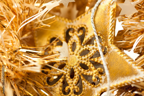 Closeup of rustic golden Christmas Decoration