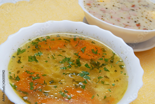 broth , chicken soup with noodles