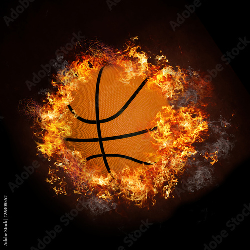 Basketball on hot fire smoke with black background