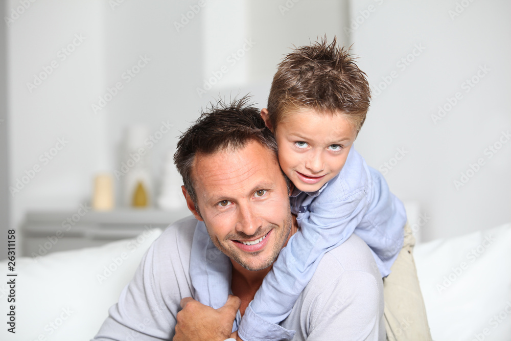 Closeup of father and son at home Closeup of father and son at home
