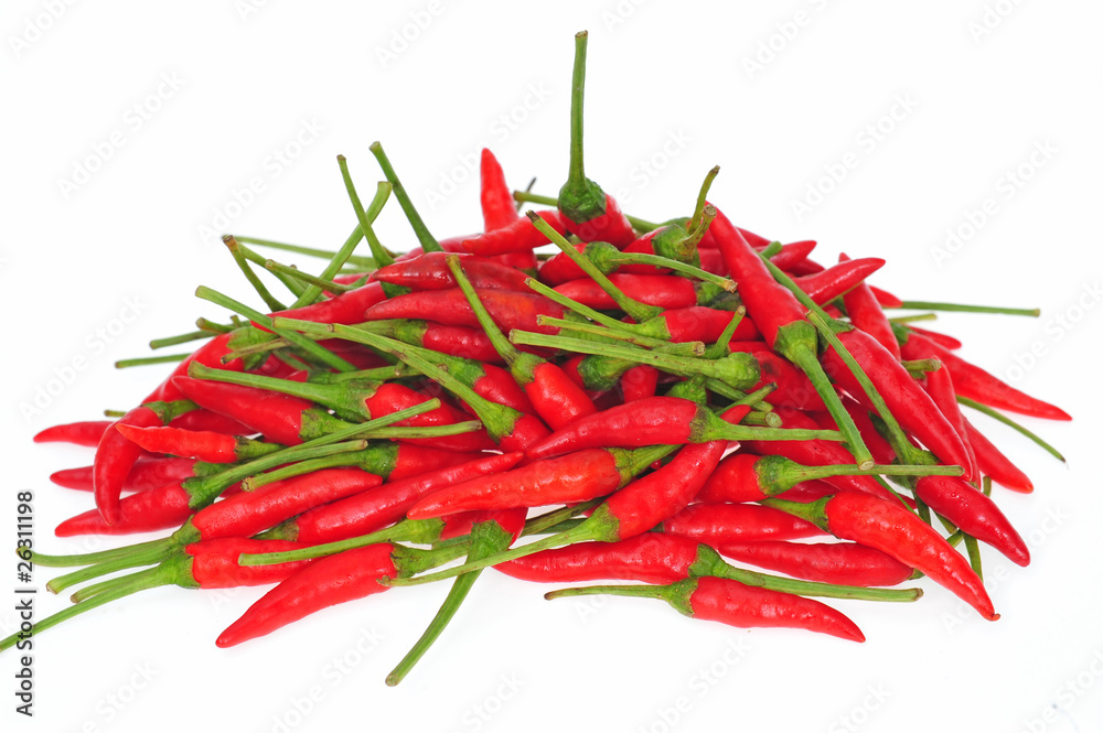 A Heap Of Red Chili Pepper On White background
