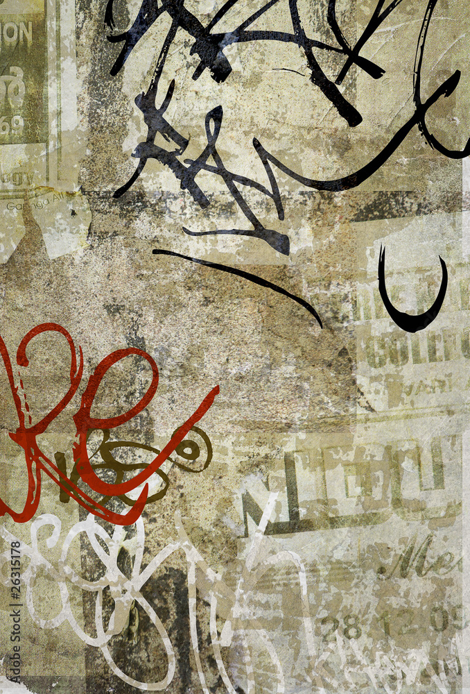 Grunge Background with graffiti and old newspapers - obrazy, fototapety, plakaty 