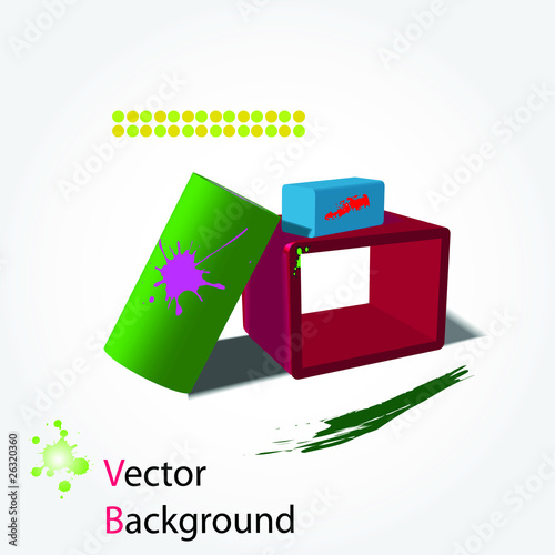 3d abstract background. Cylinder lies on a cube