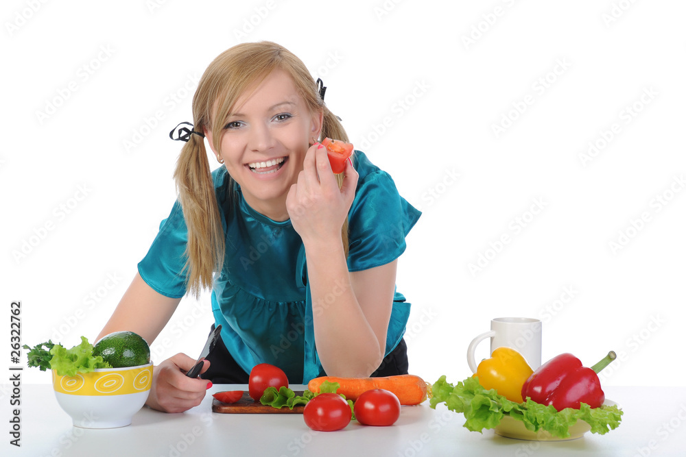Beautiful smiling girl in the kitchen. Beautiful smiling girl in the kitchen.