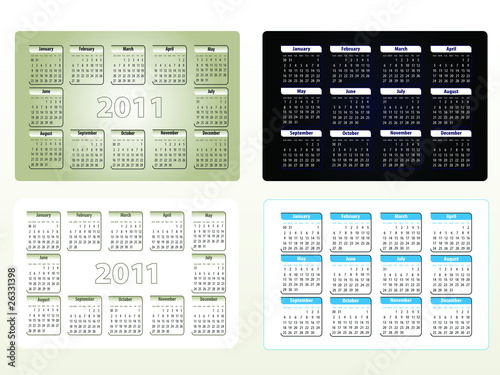 Four designs of calendar for 2011 (sun-sat)