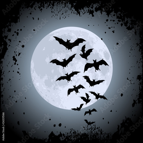 Halloween background with moon and bats
