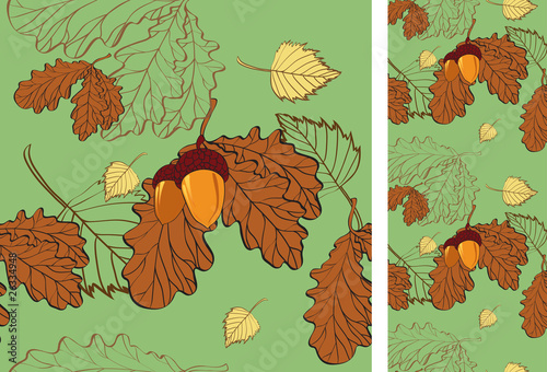 seamless background with birch and oak eaves