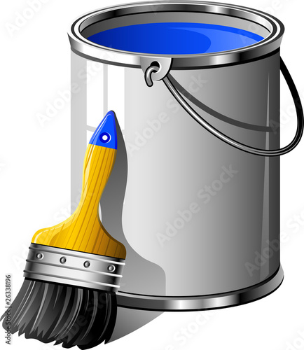 Bucket of paint and paintbrush