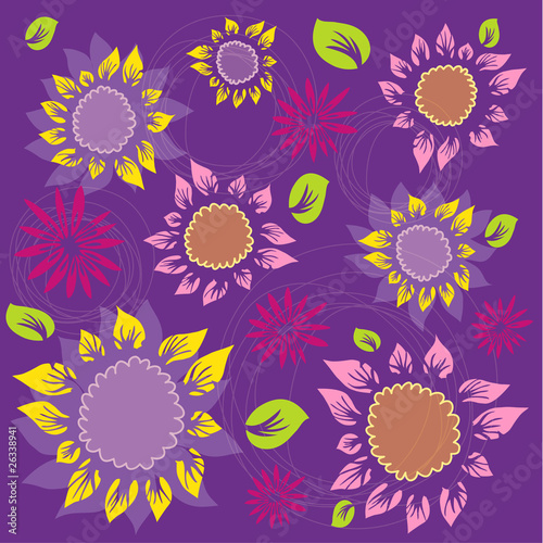 Fond Motif Fleurs  Tournesol et Cercles