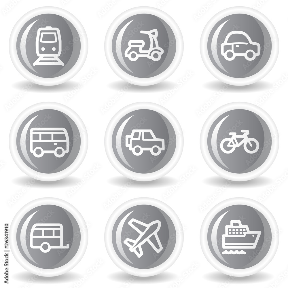 Transport web icons, circle grey glossy buttons Transport web icons, circle grey glossy buttons