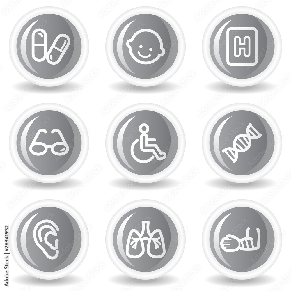 Medicine web icons set 2, circle grey glossy buttons Medicine web icons set 2, circle grey glossy buttons