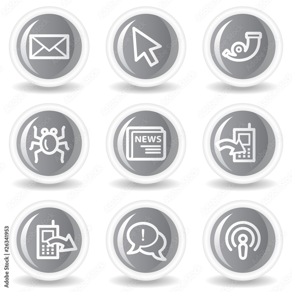 Internet web icons set 2, circle grey glossy buttons Internet web icons set 2, circle grey glossy buttons