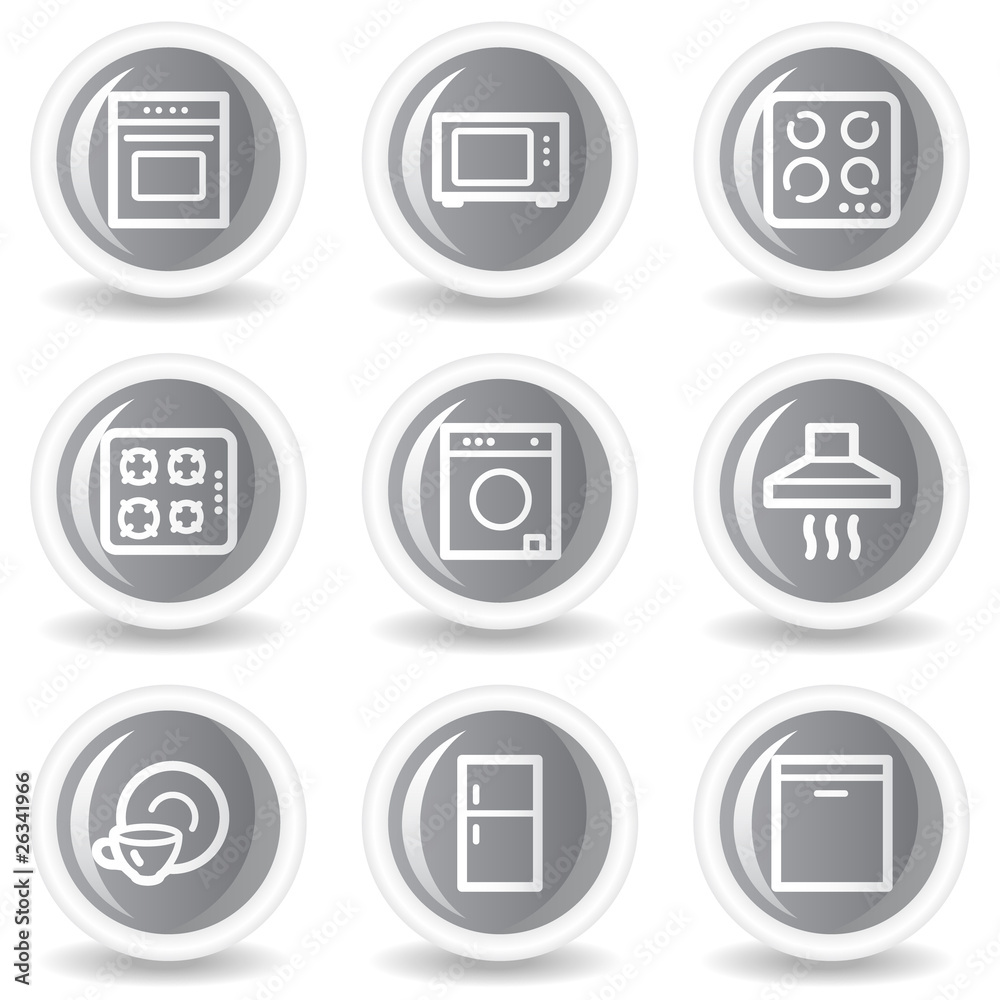 Home appliances web icons, circle grey glossy buttons Home appliances web icons, circle grey glossy buttons