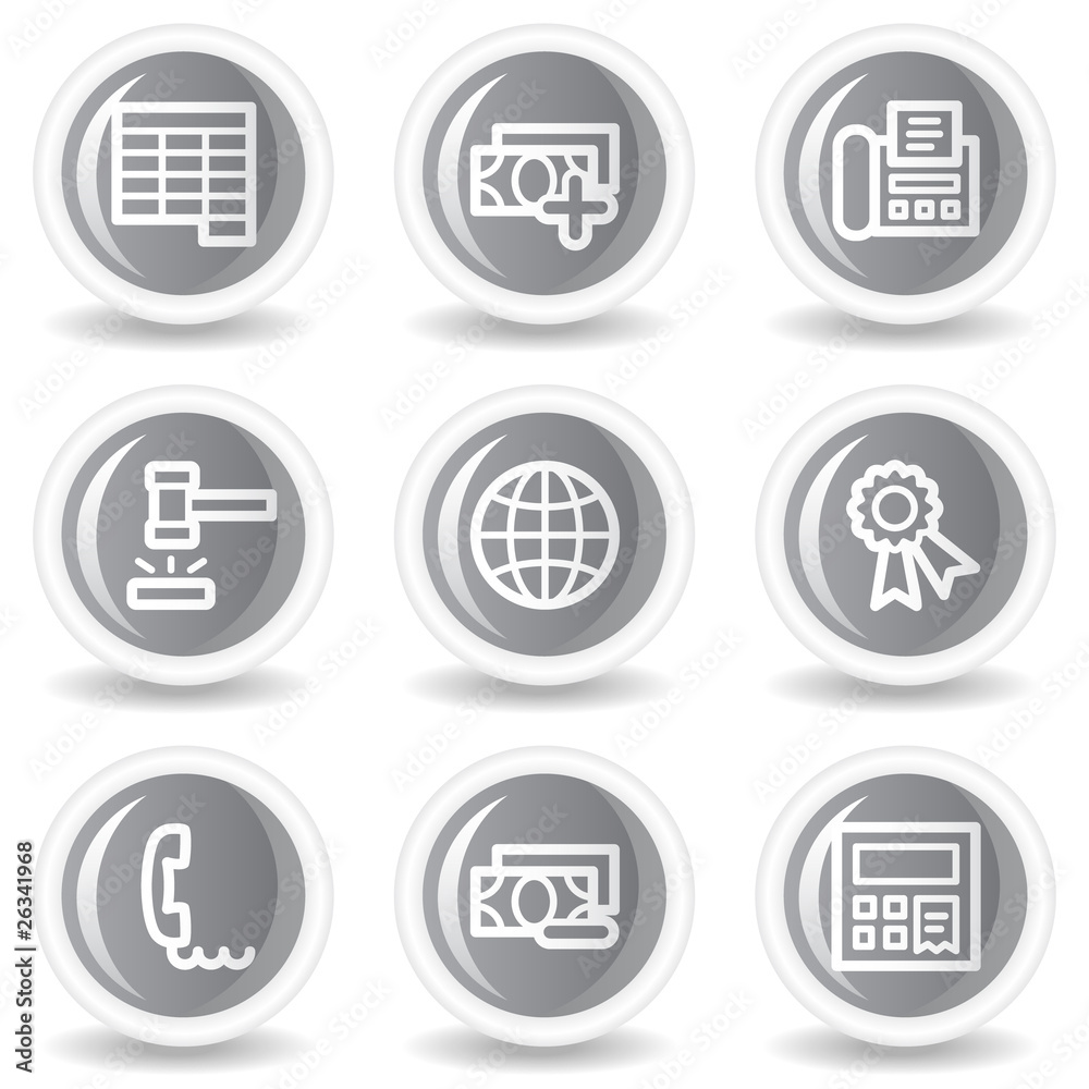Finance web icons set 2, circle grey glossy buttons Finance web icons set 2, circle grey glossy buttons
