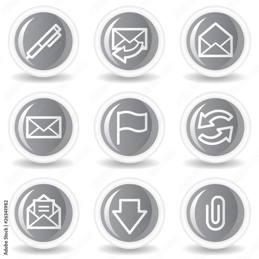 E-mail web icons, circle grey glossy buttons E-mail web icons, circle grey glossy buttons