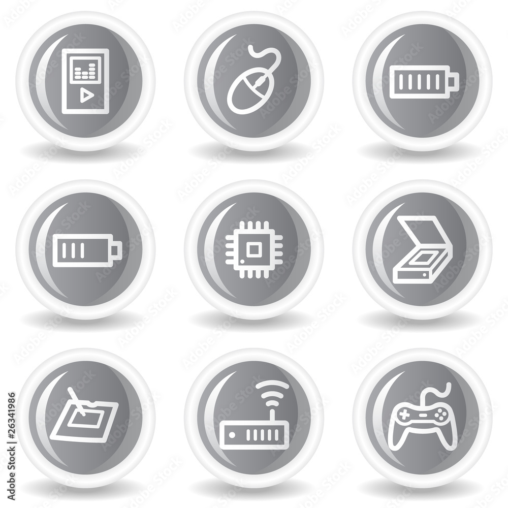 Electronics web icons set 2, circle grey glossy buttons Electronics web icons set 2, circle grey glossy buttons