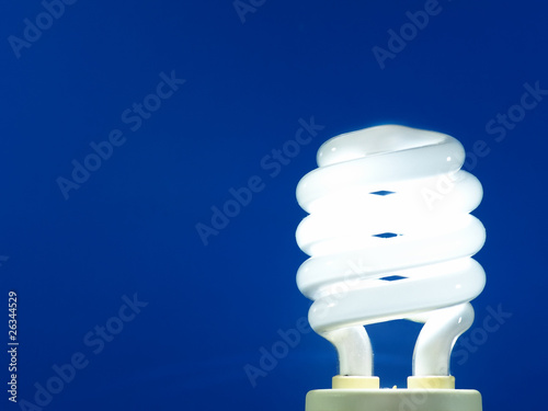 a blue energy efficient light bulb.