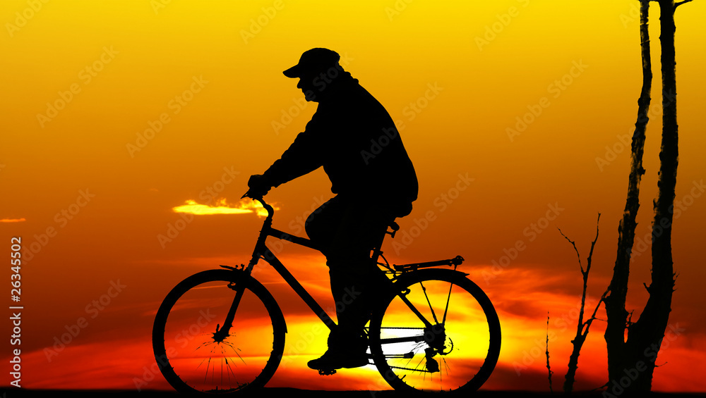 Obraz premium Biker silhouette at sunset