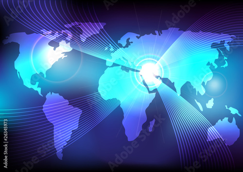 World Map and Glowing Fibres
