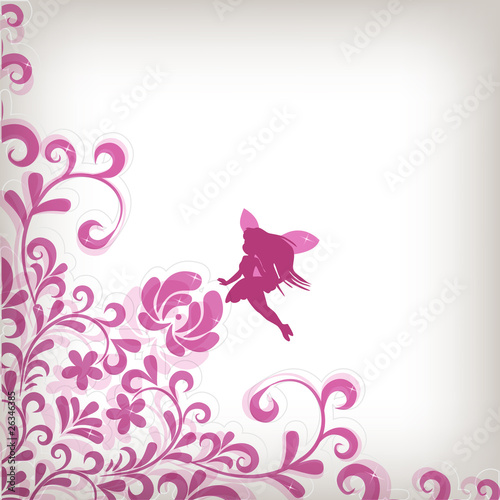 Floral background with little fairy