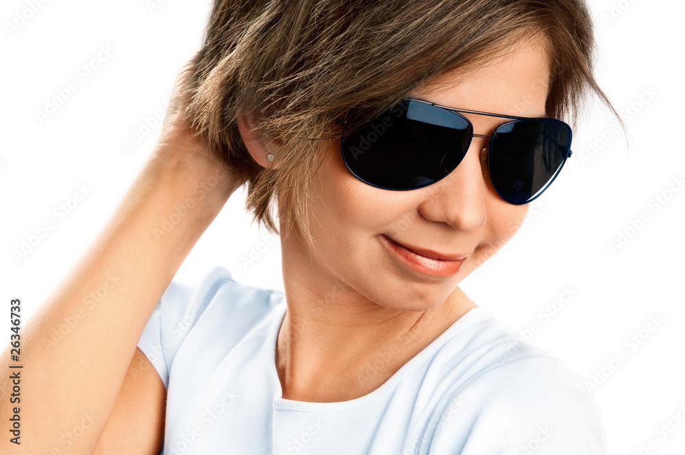 Beautiful girl with big glasses in sunlight Beautiful girl with big glasses in sunlight