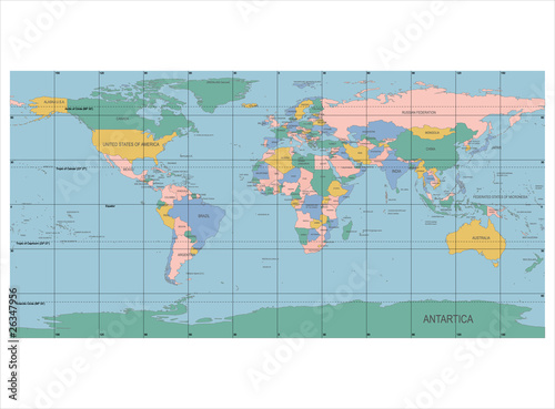 Detailed World Map with Names of Countries  vector isolated by g