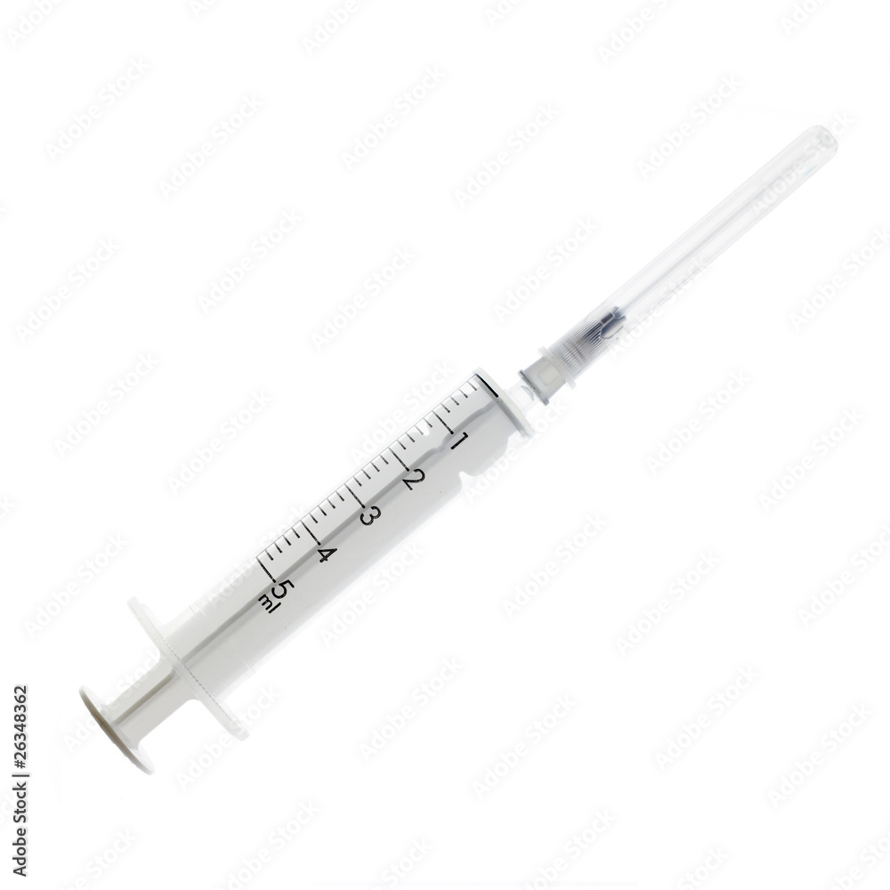 Syringe with needle in cap isolated on white background Syringe with needle in cap isolated on white background