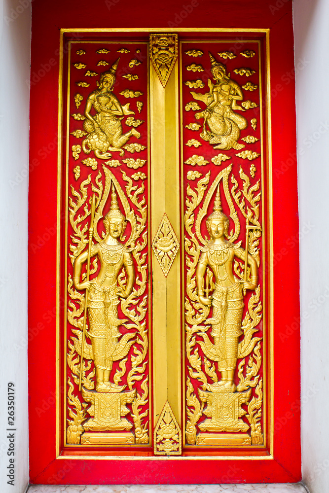 Traditional thai style door of Buddhist church