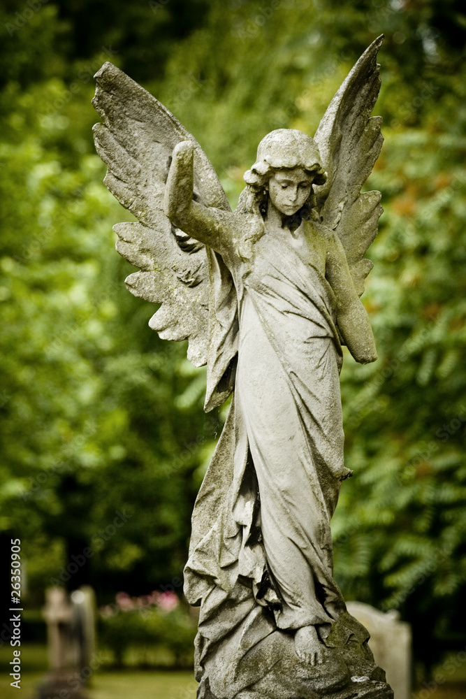 Kamienny cmentarny anioł, pomnik na cmentarzu, obrazy, fototapety, plakaty  - BajeczneObrazy.pl