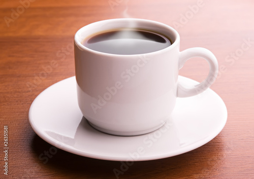 Hot coffee on a table