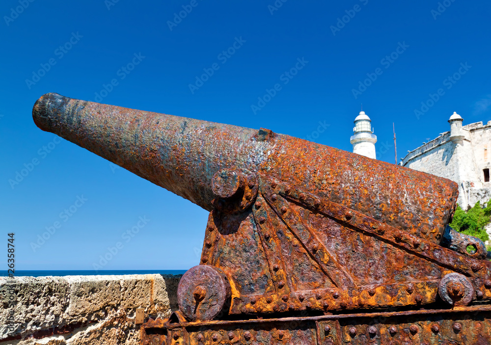 An old rusty cannon in the castle of El Morro in Havana, Cuba