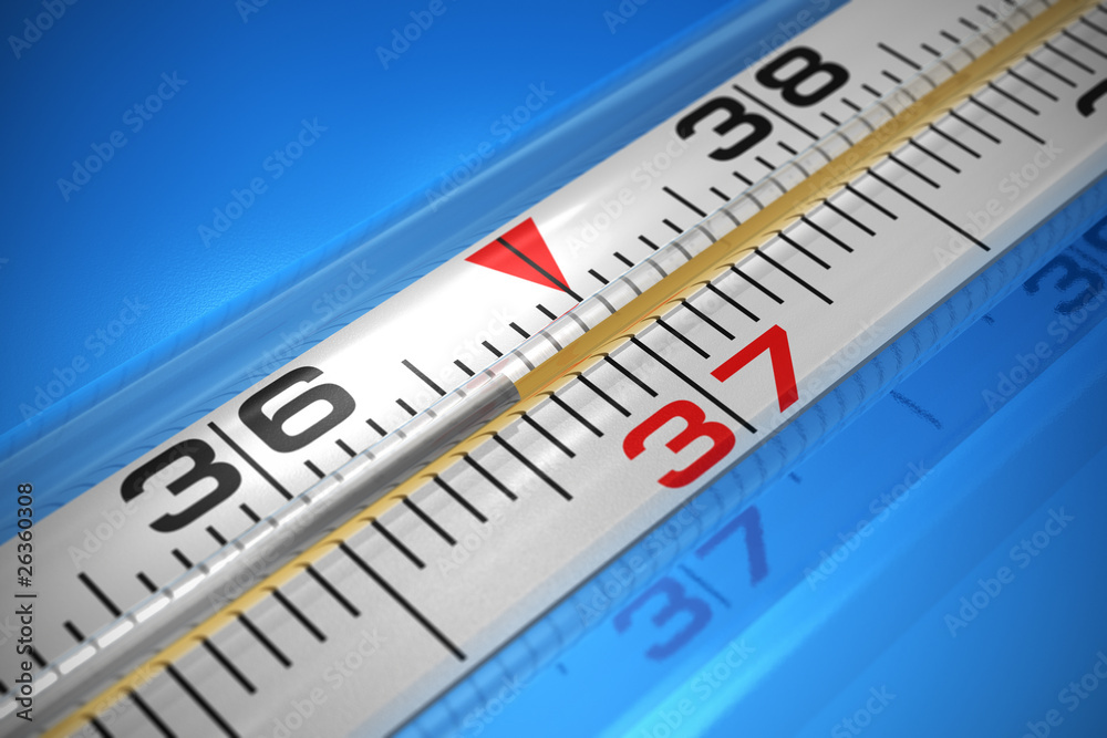 Macro of medical thermometer on blue Macro of medical thermometer on blue