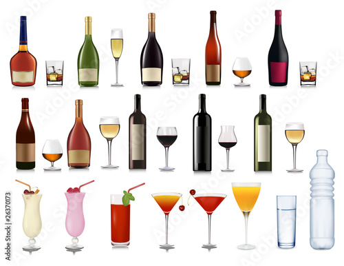 Set of different drinks. Vector illustration.