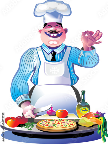 Pizza chef with Ok symbol