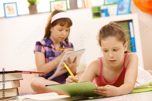 Schoolgirls doing homework
