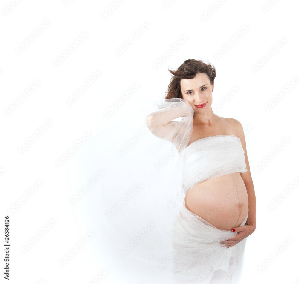 Beautiful young pregnant mother isolated on white Beautiful young pregnant mother isolated on white