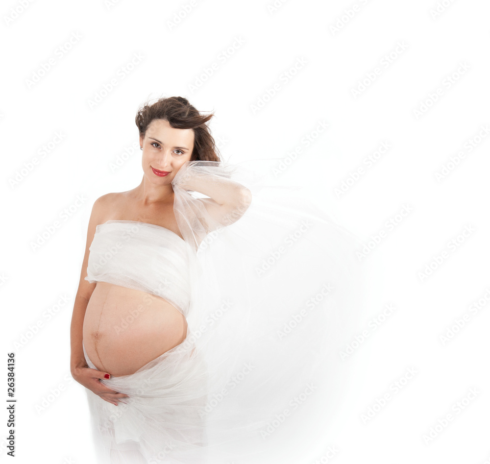 Beautiful young pregnant mother isolated on white Beautiful young pregnant mother isolated on white