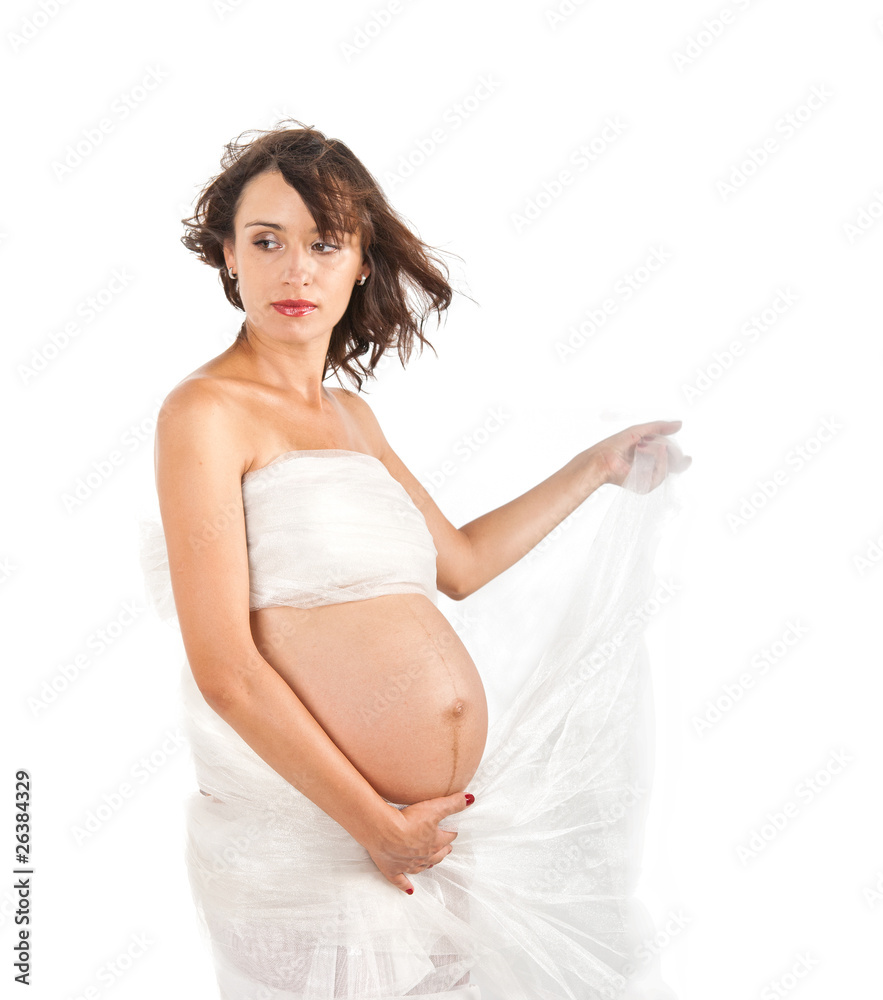 Beautiful young pregnant mother isolated on white Beautiful young pregnant mother isolated on white