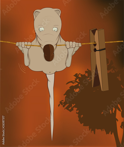 The scared rat on a linen cord