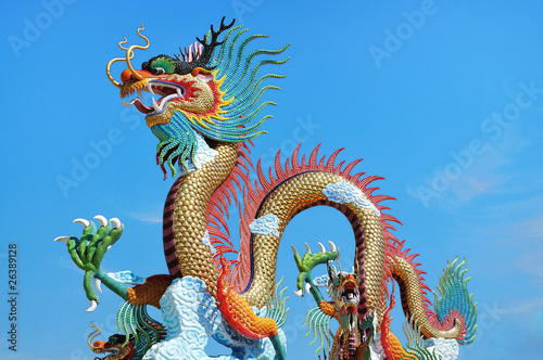 Colorful Of Dragon Statue with Blue sky