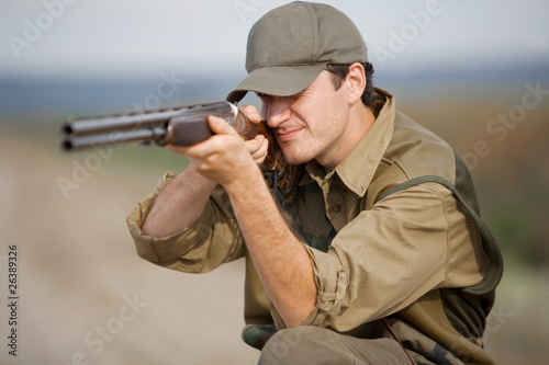 Hunter aiming at the hunt during a hunting party