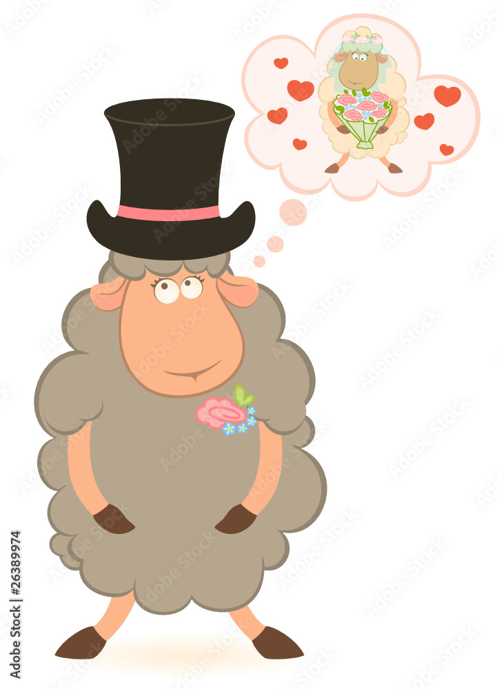 Fototapeta premium Cartoon sheep fiance on white background