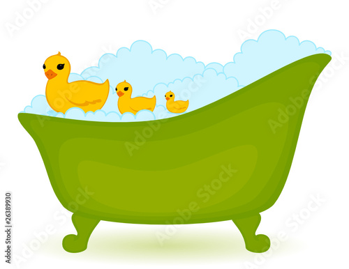 green bath with ducks in isolated