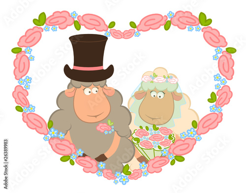 Cartoon sheep bridegroom and bride