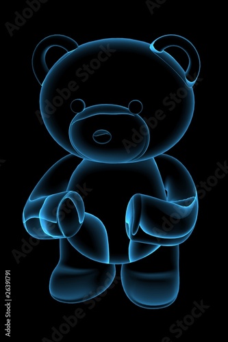 Teddy bear 3D rendered blue transparent