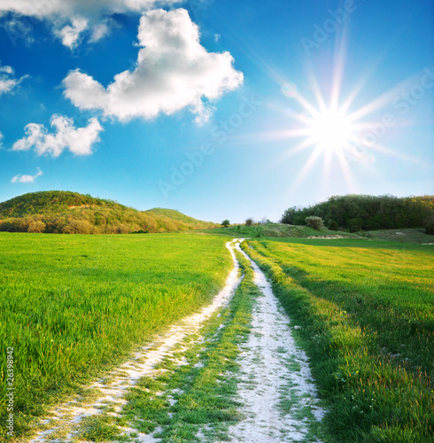 Road lane and deep blue sky