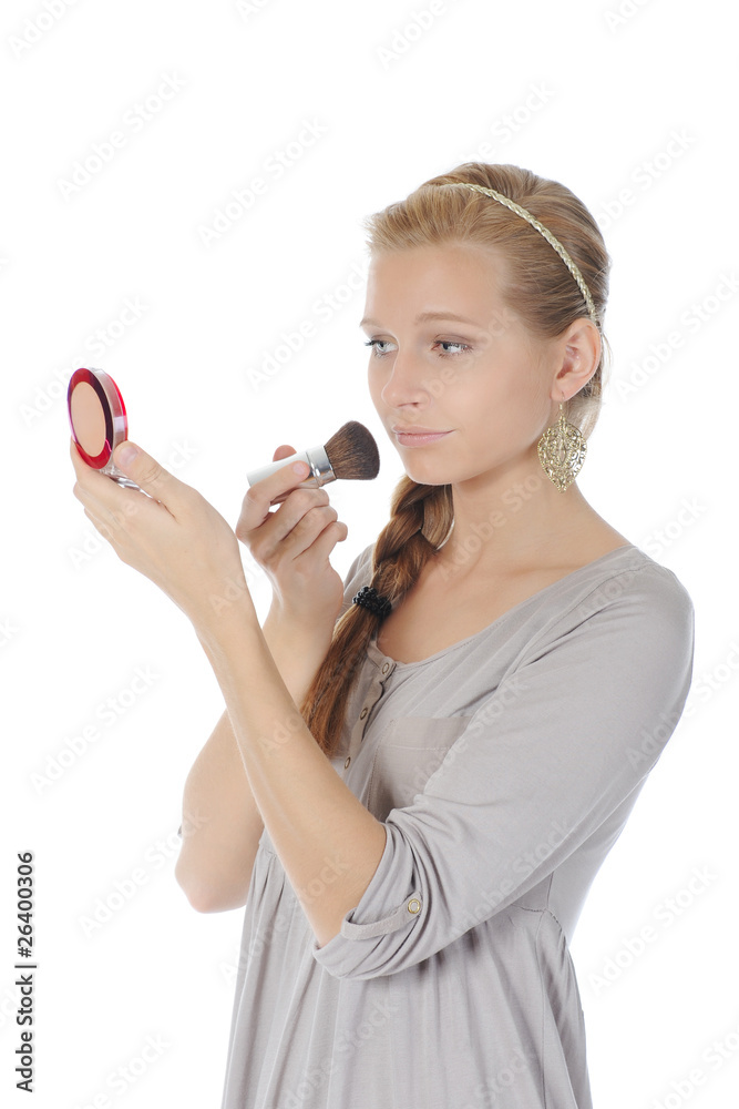 Portrait of a beautiful woman with a powder and brush Portrait of a beautiful woman with a powder and brush